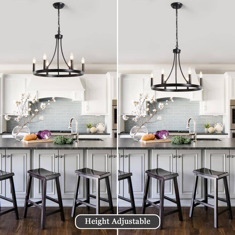 6-Light Black Farmhouse Wagon Wheel Chandelier Rustic Dining Room Pendant Light