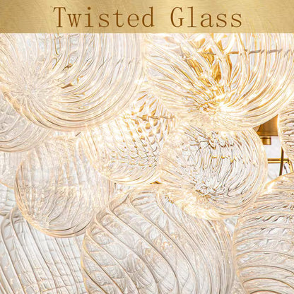 Neuvy 3-Light 23.6 In. W Brass Chandelier with Swirled-Glass Orb Cluster Bubble Ribbed Glass Chandelier for Living Room