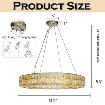 12-Light 31.5 In. W Modern and Contemporary Lighting Soft Gold Crystal Ring Chandelier for Dining Room