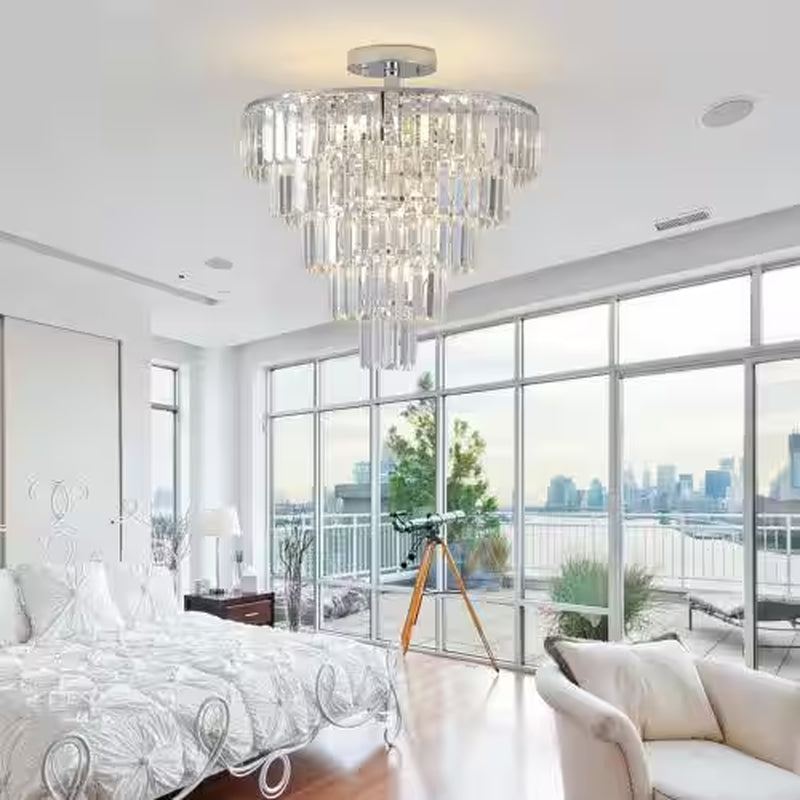 10-Light Chrome Crystal 5-Tier Chandelier for Living Room, Dining Room, Bedroom, Hallway with No Bulbs Included