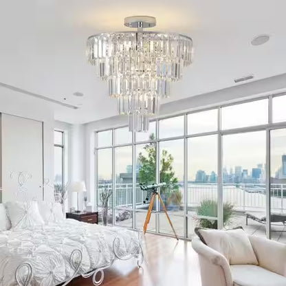 10-Light Chrome Crystal 5-Tier Chandelier for Living Room, Dining Room, Bedroom, Hallway with No Bulbs Included