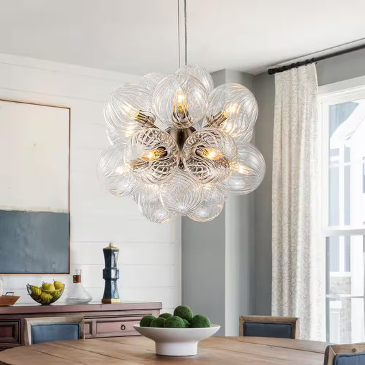 Josie 12-Light Nickel Modern Bubble Cluster Chandelier with Swirled Globe Glass