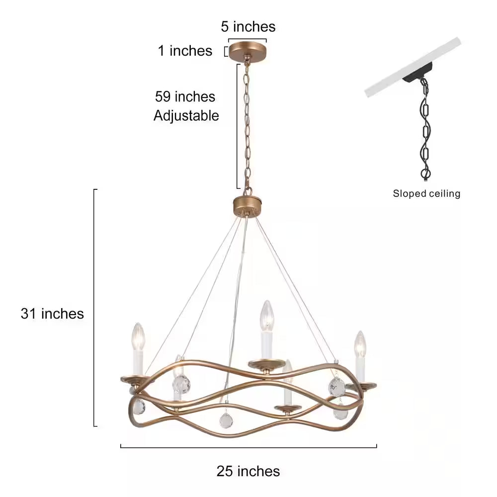 Modern Farmhouse Chandelier Nova 25 In. 5- -Light Gold round Metal Island Modern Farmhouse Chandelier
