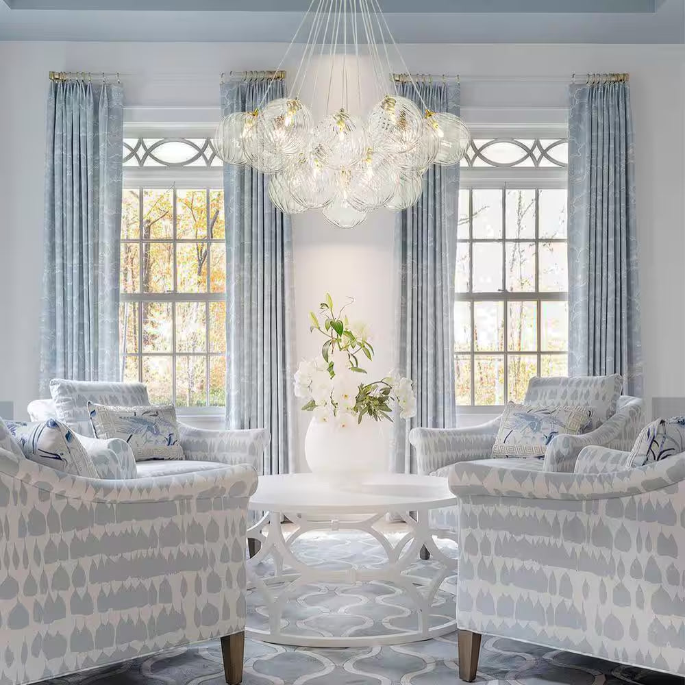 Bolton 19-Light Brass Modern Bubble Cluster, Sputnik Globe Bubble Chandelier with Swirled Glass Shades for Living Room