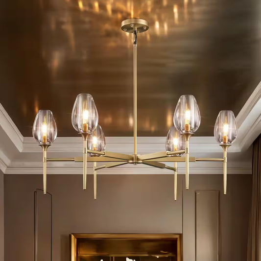 Modern Tulip Chandelier 42 In. 6-Light Gold Tulip round Chandelier for Dining Room, Living Room, Foyer, Hallway