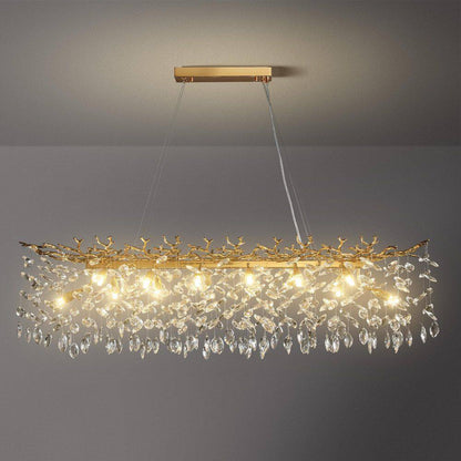 47.2 In. Modern 14-Lights Gold Luxury Crystal Linear Chandelier for Dining Room