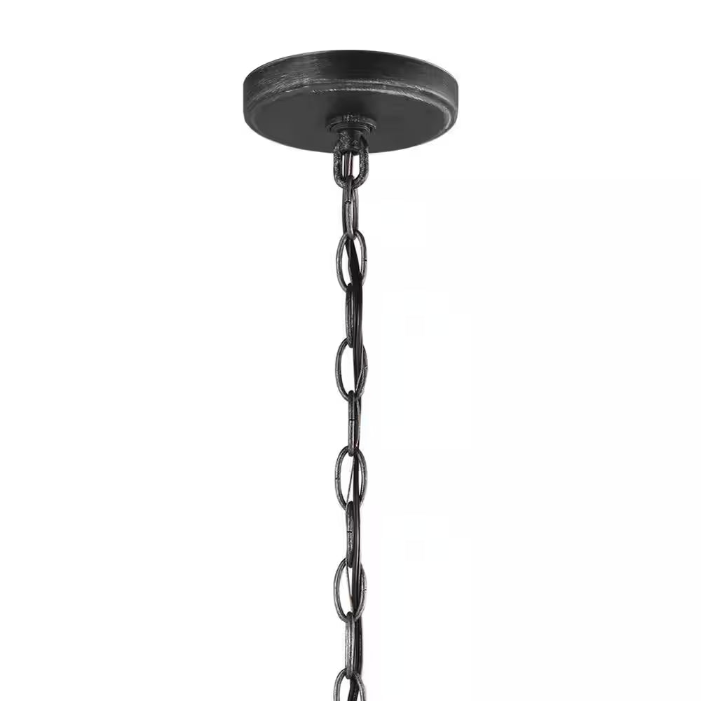 Conal 5-Light Weathered Gray Wagon Wheel Rustic Farmhouse Bell Candlestick Chandelier with Distressed Oak Finish Accents
