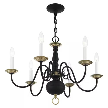 Yorkhaven 6-Light Black with Antique Brass Accents Chandelier