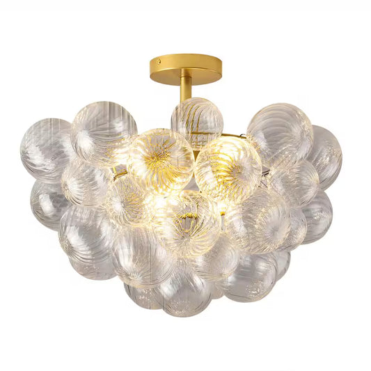 6-Light Glass Bubble Ball Cluster Globe Golden Chandelier for Kitchen Island Living Room Bedroom with LED Bulb Included