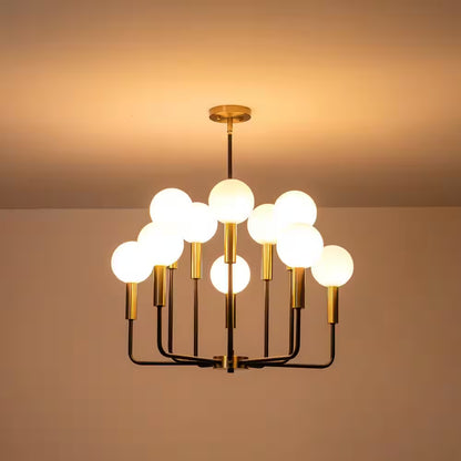 Aaron 10-Light Modern Transitional Black and Gold Uplight Frosted Glass Globe Chandelier