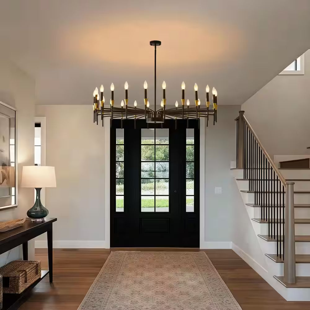24-Light Modern Farmhouse Chandelier, Black Gold Dining Room Light Fixture, Candle Chandeliers for Living Room Kitchen