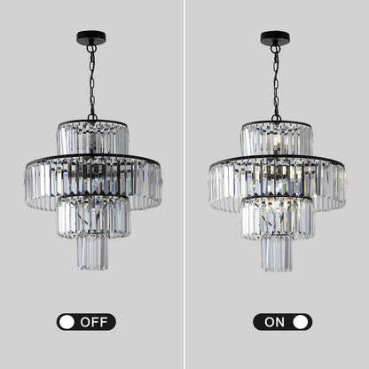 12-Light Black Crystal Chandelier Design round Chandelier for Dining Room Bedroom Living with No Bulbs Included