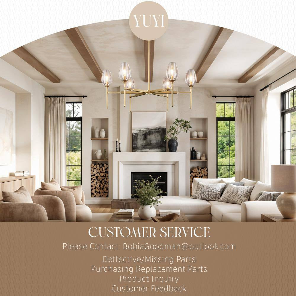 Modern Tulip Chandelier 42 In. 6-Light Gold Tulip round Chandelier for Dining Room, Living Room, Foyer, Hallway
