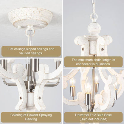 Eron 4-Light Nickel Orb Farmhouse Chandelier Rustic Antique Wooden White Shade French Country Kitchen Island Pendant