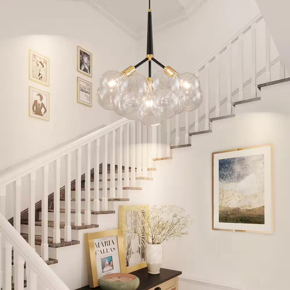 Sarah 3-Light Black Unique Sphere Modern Glass Bubble Chandelier
