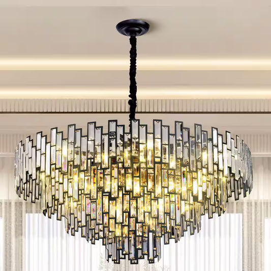 38.5 In. Modern Chandelier 26-Light 5-Tier Black round K9 Crystal Chandelier for Dining Room Living Room Entryway, Foyer