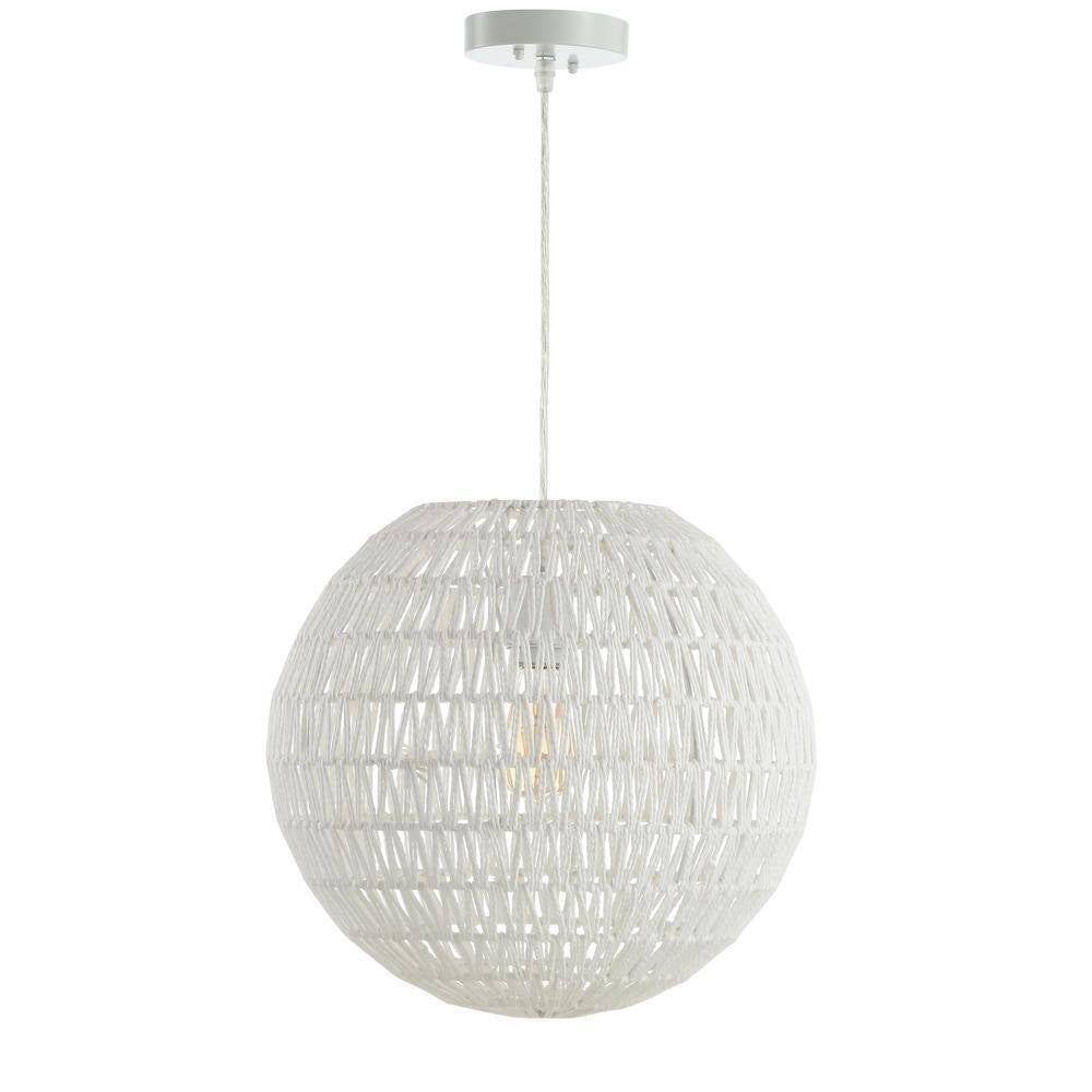 Luna 15.7 In. Woven Rattan Orb LED Pendant, White