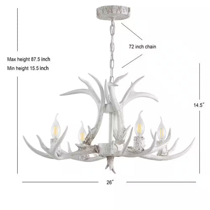 Eldora 26 In. Adjustable Resin Antler 4-Light White LED Chandelier