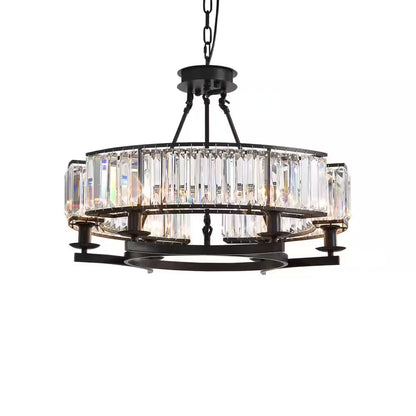 Modern Crystal Chandelier 26 In. 6-Light Black Drum Pendant Lighting Ceiling Semi Flush Mount