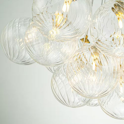 Bolton 19-Light Brass Modern Bubble Cluster, Sputnik Globe Bubble Chandelier with Swirled Glass Shades for Living Room