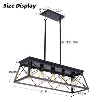 Industrial Series 5-Light Chandelier, Matte Black Finish, Modern Shape, Suitable for Living/Dining Room