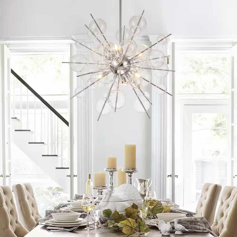 Cecilia 6-Light Glam Modern Sputnik Cluster Clear Glass Globe Bubble Chandelier Starburst Pendant Island Light