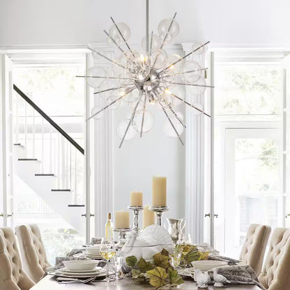 Cecilia 6-Light Glam Modern Sputnik Cluster Clear Glass Globe Bubble Chandelier Starburst Pendant Island Light
