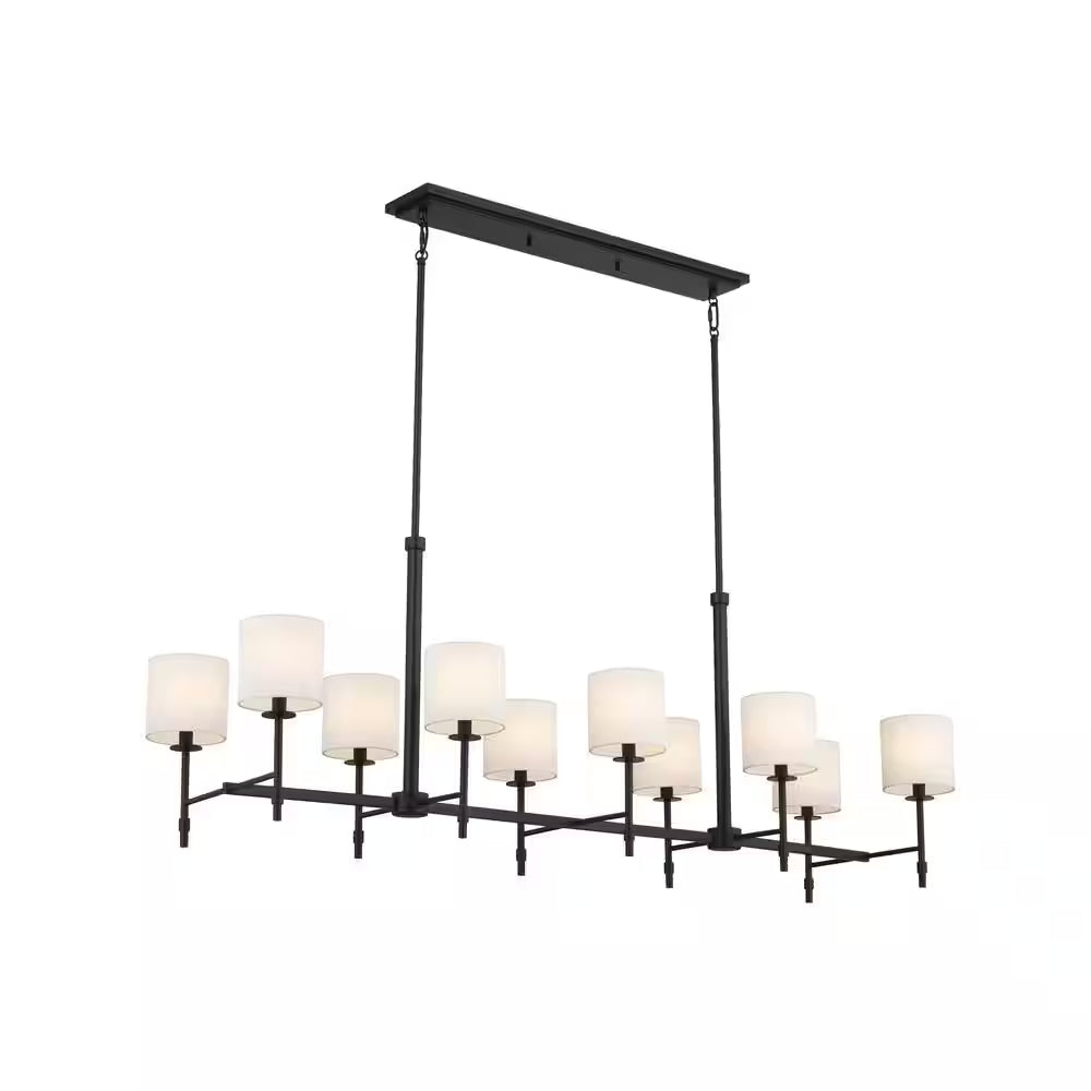 Ali 56.5 In. 10-Light Black Traditional Shaded Linear Chandelier for Dining Room