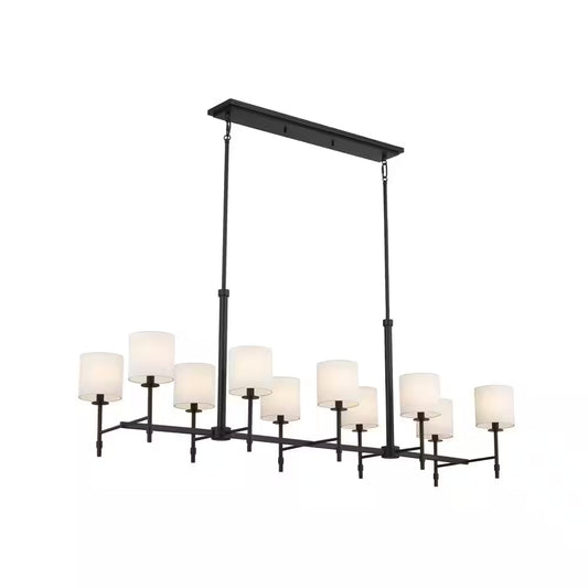 Ali 56.5 In. 10-Light Black Traditional Shaded Linear Chandelier for Dining Room