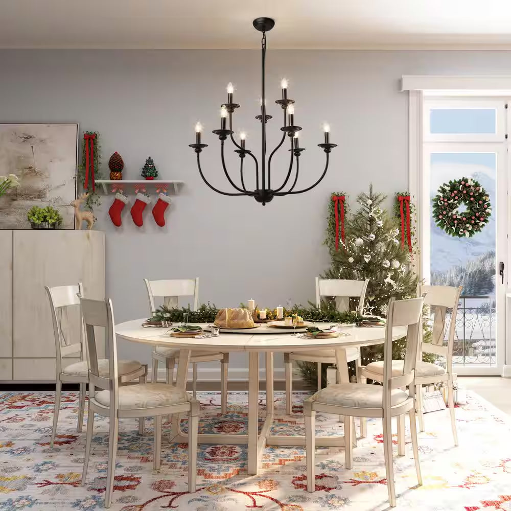 Large 9-Light Black Traditional Candlestick Chandelier Modern Pendant for Dining Room Living Room Kitchen Staircase