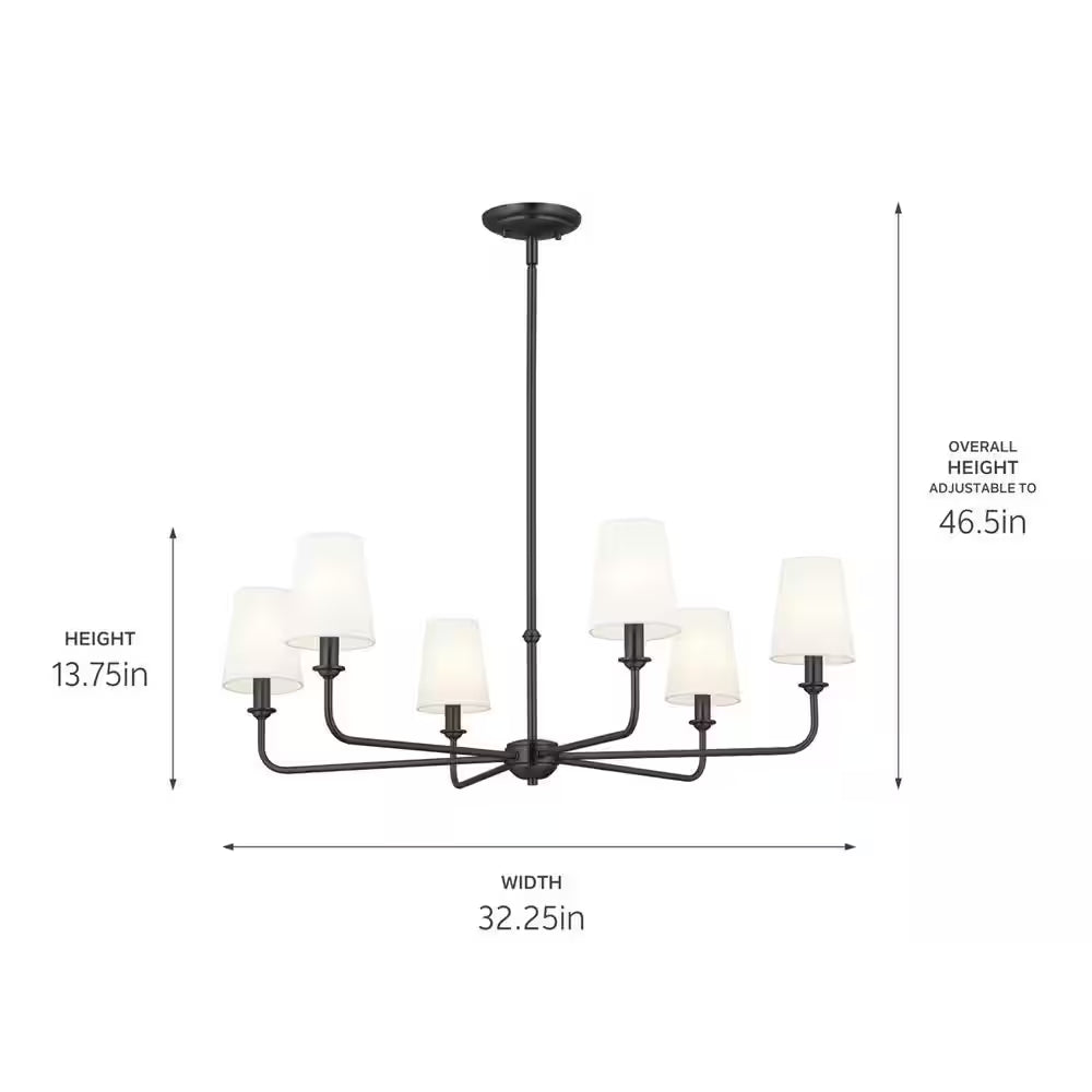 Pallas 32.25 In. 6-Light Black Traditional Shaded Circle Chandelier for Dining Room