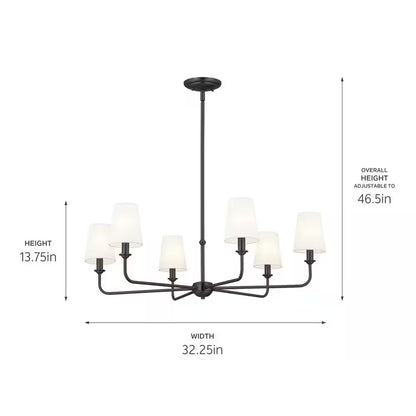 Pallas 32.25 In. 6-Light Black Traditional Shaded Circle Chandelier for Dining Room