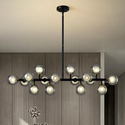 40 In. 16-Light Modern Black Dimmable Bubble Glass Sputnik Glass Globe Chandelier for Dining Room and Living Room