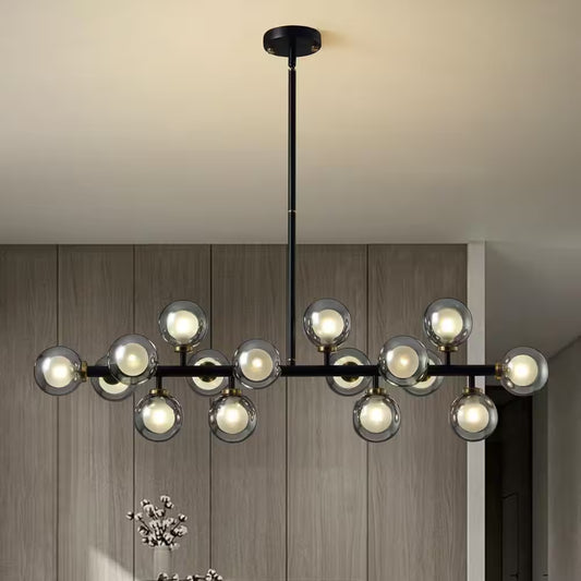 40 In. 16-Light Modern Black Dimmable Bubble Glass Sputnik Glass Globe Chandelier for Dining Room and Living Room