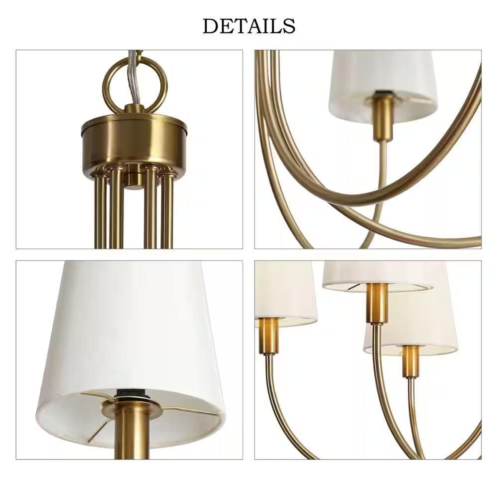 Transitional 28.5 In. 6-Light Plated Brass Sputnik Chandelier, Vintage Dining Room Chandelier with White Fabric Shade
