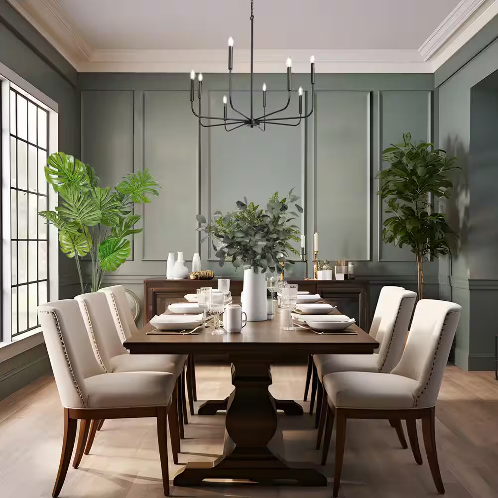 Industrial 31.5 In. 8-Light Black Candlestick Chandelier for Living Room Dining Room Modern Cottage Large Ceiling Light