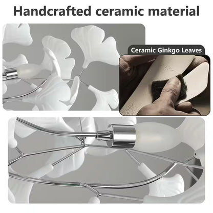6 Light Silver Chandelier, Luxury Ginkgo Branch Chandelier for Living Room, Dining Room, Foyer, Kitchen Island-L31 In.