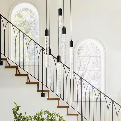 6-Light Dimmable Integrated LED Black Crystal Chandelier for Stairs Dining Room Hallway