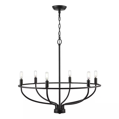 6-Light Black round Candle Chandelier Light Fixture