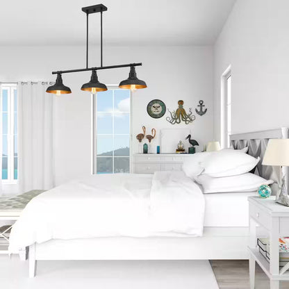 3-Light Black Industrial Island Chandelier with Metal Shade