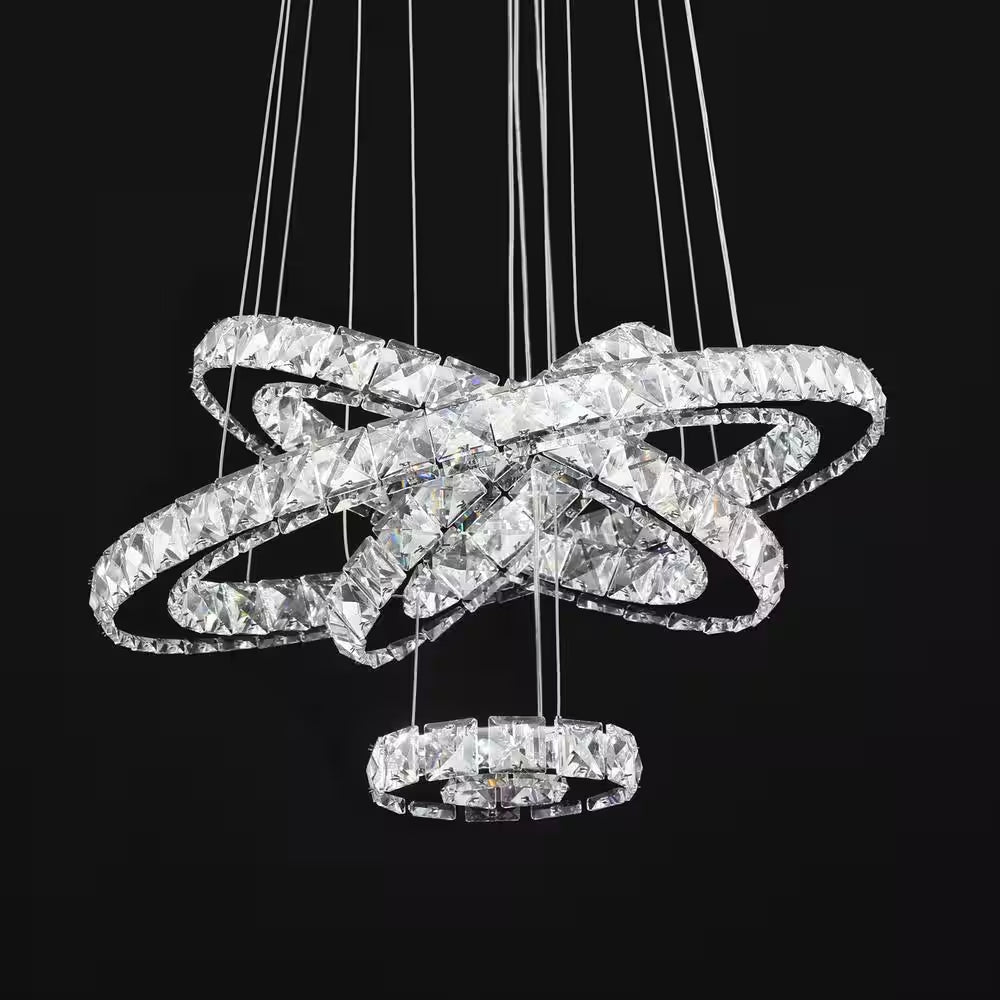 Jefferson 4 - Light Clear/Chrome Unique/Statement Geometric Integrated LED Chandelier Accents