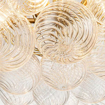 Neuvy 3-Light 23.6 In. W Brass Chandelier with Swirled-Glass Orb Cluster Bubble Ribbed Glass Chandelier for Living Room