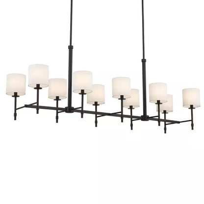 Ali 56.5 In. 10-Light Black Traditional Shaded Linear Chandelier for Dining Room