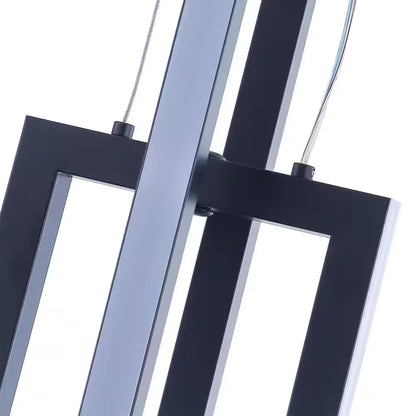 32-Watt 2-Light Square Black Integrated LED Pendant Light Adjustable Contemporary Chandelier