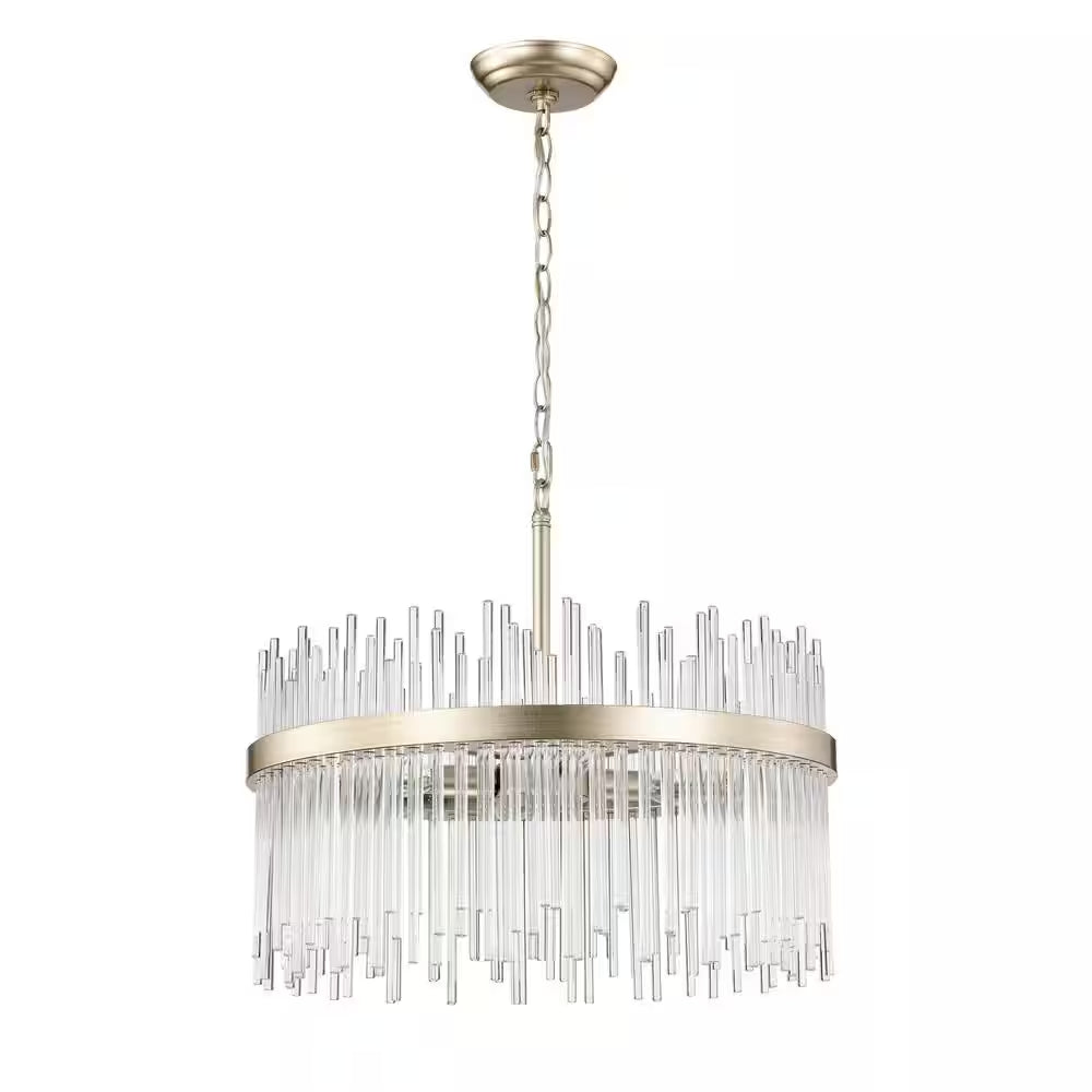 Hebe 19.7 In. Dia 5-Light Brushed Champagne Silver Clear Glass Bars Chandelier
