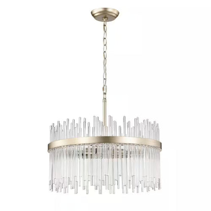 Hebe 19.7 In. Dia 5-Light Brushed Champagne Silver Clear Glass Bars Chandelier