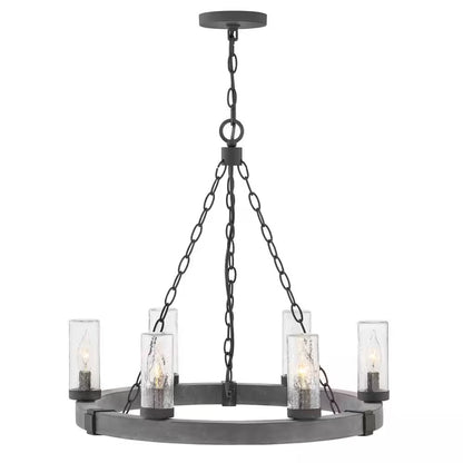Sawyer Medium 6-Light Aged Zinc Outdoor Hanging Chandelier