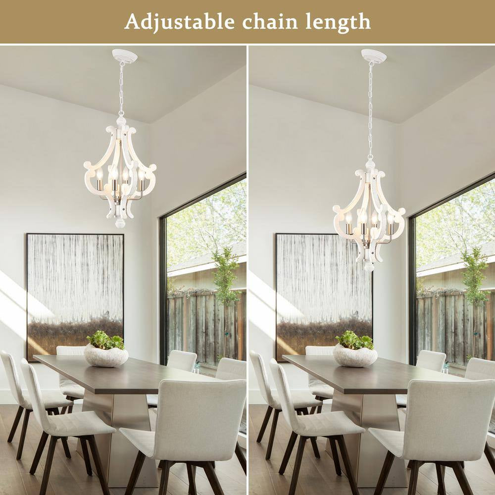Eron 4-Light Nickel Orb Farmhouse Chandelier Rustic Antique Wooden White Shade French Country Kitchen Island Pendant