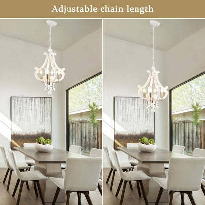 Eron 4-Light Nickel Orb Farmhouse Chandelier Rustic Antique Wooden White Shade French Country Kitchen Island Pendant