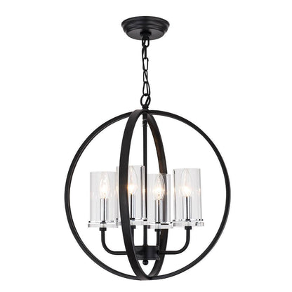 Springfield 4 -Light Shaded Globe Black Chandelier with Wrought Iron Accents